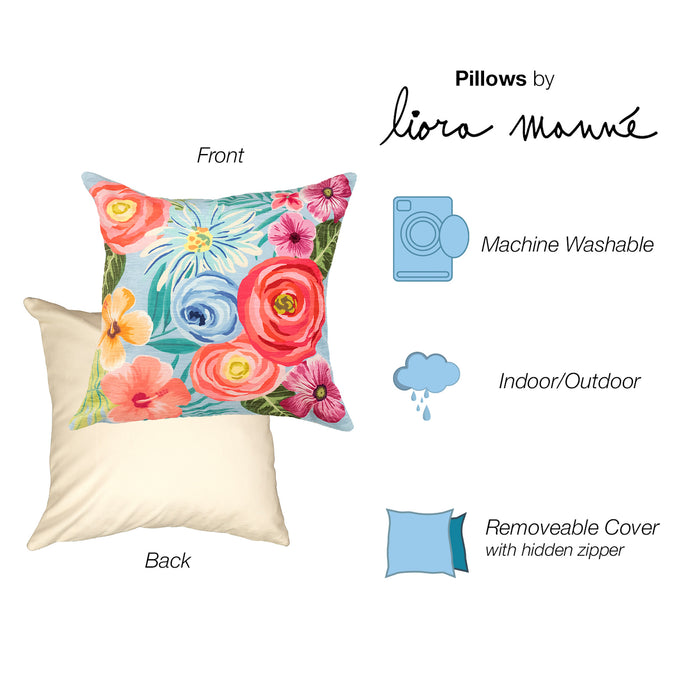 Liora Manne Illusions Flower Garden Indoor/Outdoor Pillow Aqua