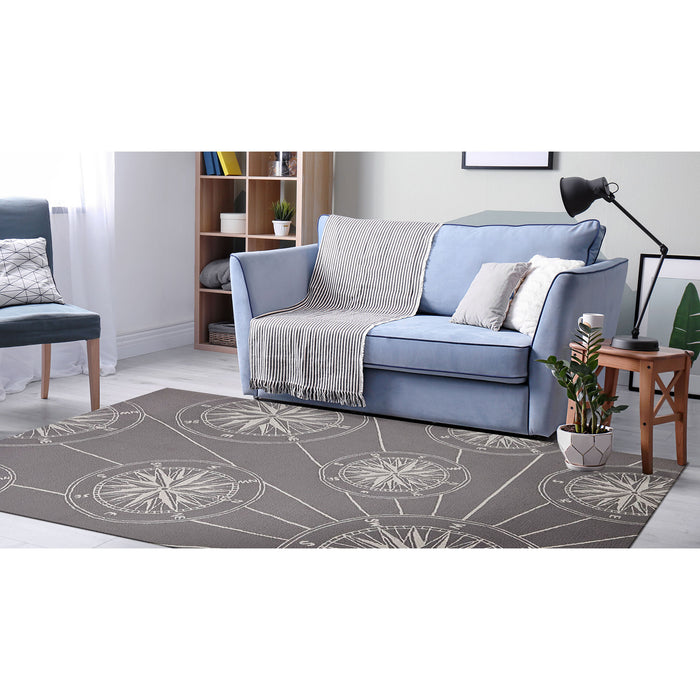 Liora Manne Frontporch Compass Indoor/Outdoor Rug Grey