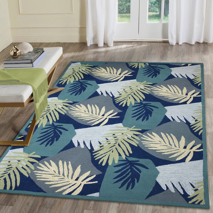 Liora Manne Capri Patchwork Palms Indoor/Outdoor Rug Navy