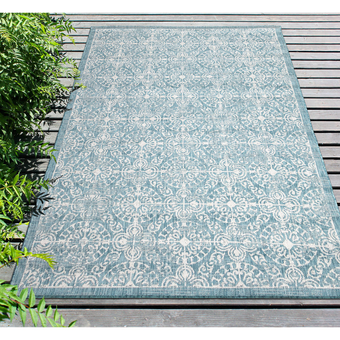 Liora Manne Carmel Antique Tile Indoor/Outdoor Rug Aqua
