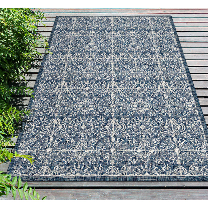 Liora Manne Carmel Antique Tile Indoor/Outdoor Rug Navy