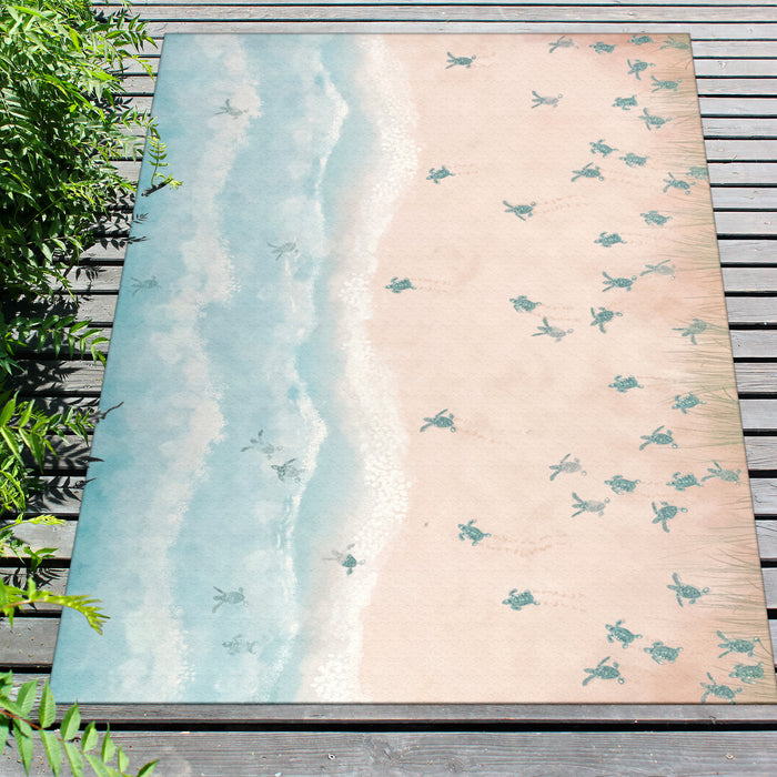 Liora Manne Illusions Turtle Beach Indoor/Outdoor Mat Aqua