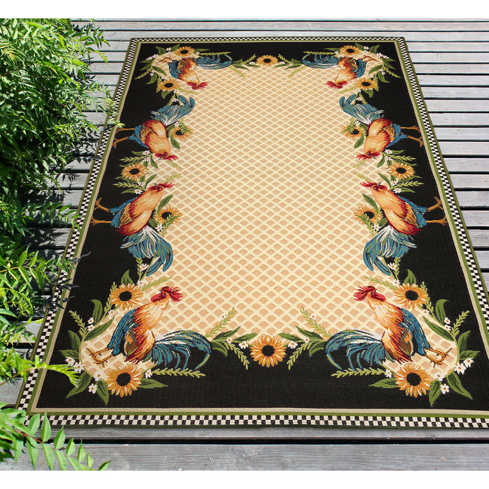 Liora Manne Marina Country Rooster Indoor/Outdoor Rug Yellow