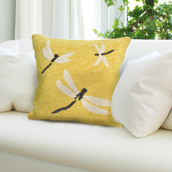 Liora Manne Frontporch Dragonfly Indoor/Outdoor Pillow Yellow