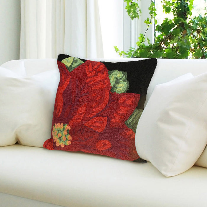 Liora Manne Frontporch Poinsettia Indoor/Outdoor Pillow Black