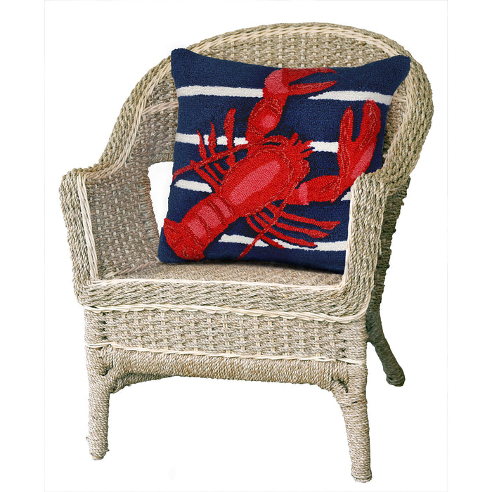 Liora Manne Frontporch Lobster On Stripes Indoor/Outdoor Pillow Navy