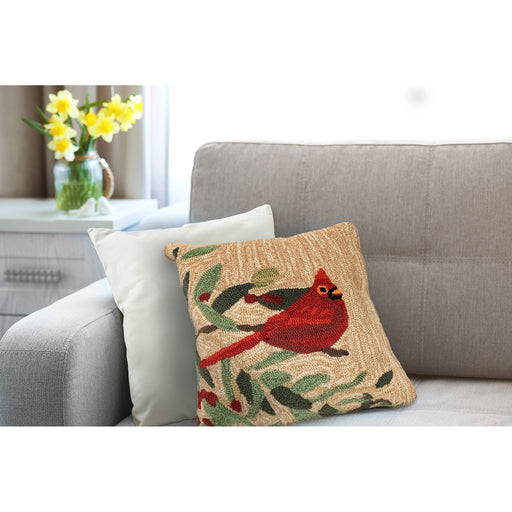 Liora Manne Frontporch Cardinal with Berries Indoor/Outdoor Pillow Natural