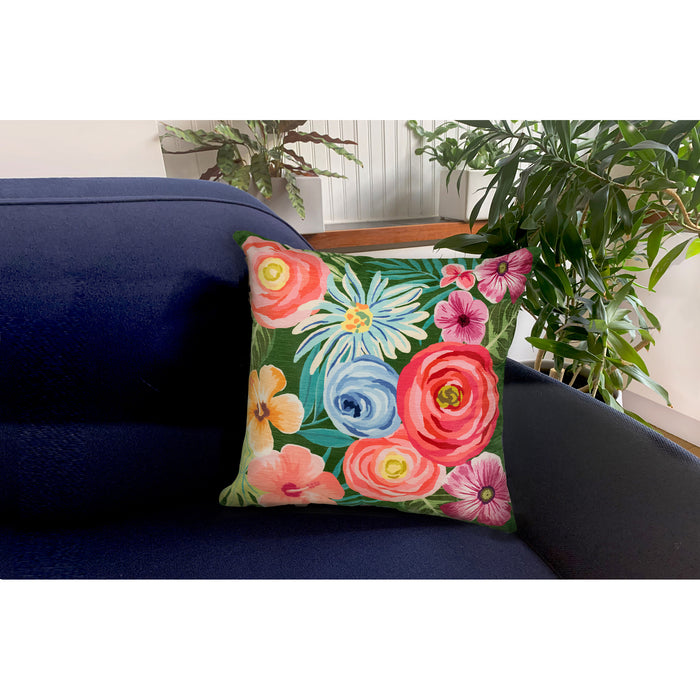 Liora Manne Illusions Flower Garden Indoor/Outdoor Pillow Green