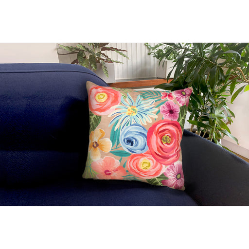 Liora Manne Illusions Flower Garden Indoor/Outdoor Pillow Taupe