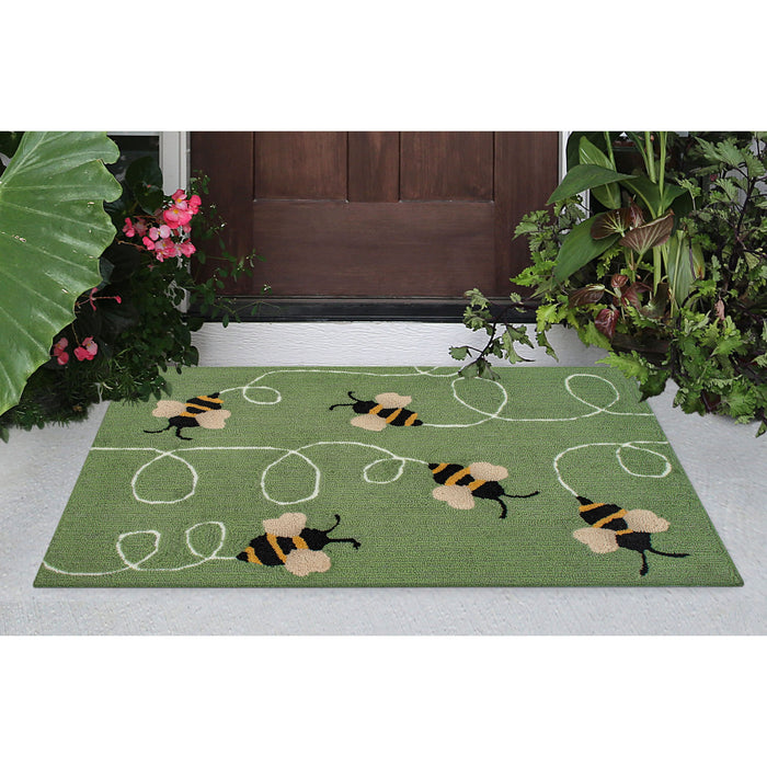 Green Bee Rug 4437/06 Frontporch Buzzy Bees Indoor/Outdoor Rug Green by Trans Ocean ...