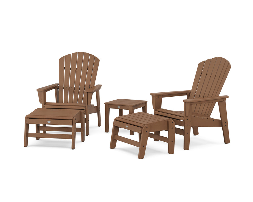 POLYWOOD® 5-Piece Nautical Grand Upright Adirondack Set with Ottomans and Side Table in Teak