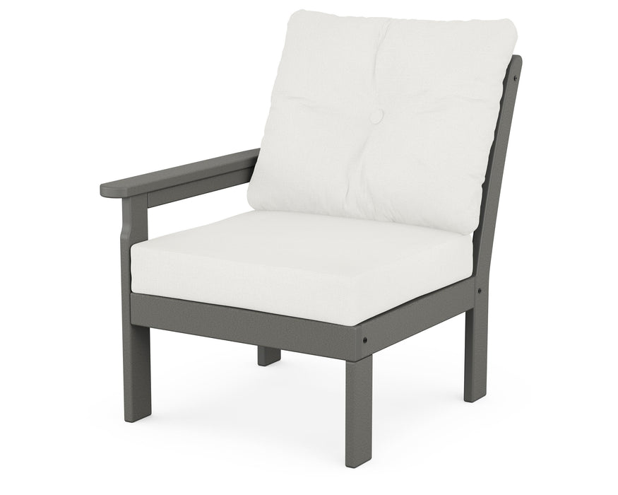 POLYWOOD Vineyard Modular Left Arm Chair in Slate Grey with Natural Linen fabric