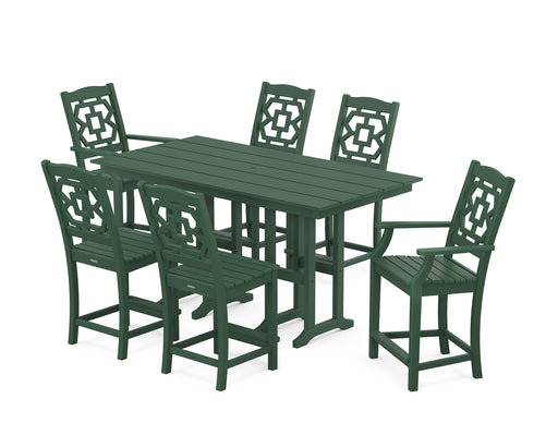 Martha Stewart by POLYWOOD Chinoiserie 7-Piece Farmhouse Counter Set in Green