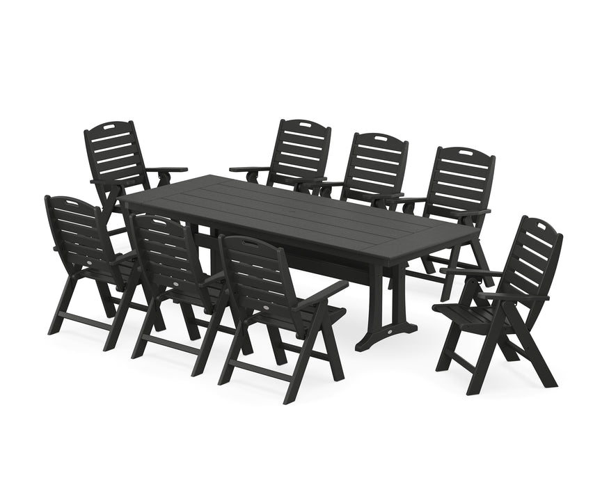 POLYWOOD Nautical Highback 9-Piece Farmhouse Dining Set with Trestle Legs in Black