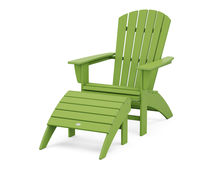 POLYWOOD Nautical Curveback Adirondack Chair 2-Piece Set with Ottoman in Lime