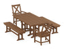 POLYWOOD Braxton 5-Piece Farmhouse Dining Set with Benches in Teak