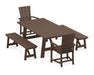 POLYWOOD Quattro 5-Piece Rustic Farmhouse Dining Set With Benches in Mahogany