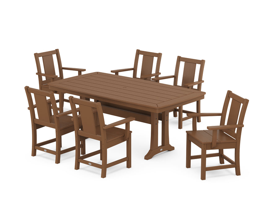 POLYWOOD® Prairie Arm Chair 7-Piece Dining Set with Trestle Legs in Teak