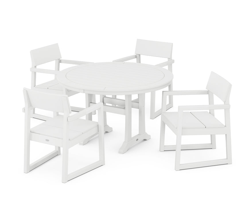 POLYWOOD EDGE 5-Piece Round Dining Set with Trestle Legs in White