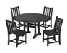 POLYWOOD Traditional Garden Side Chair 5-Piece Round Dining Set With Trestle Legs in Black