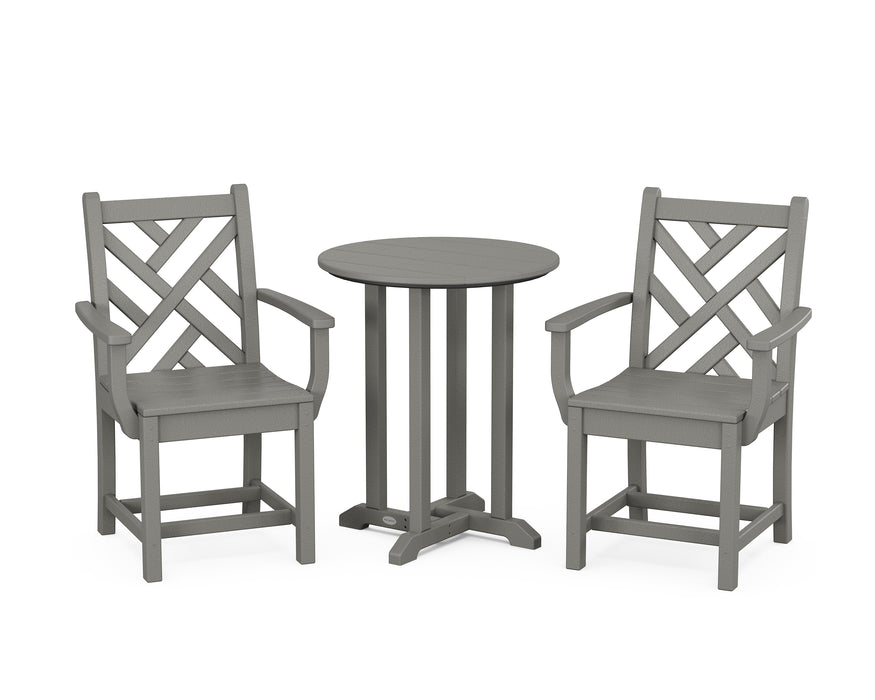 POLYWOOD Chippendale 3-Piece Round Dining Set in Slate Grey