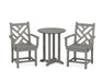 POLYWOOD Chippendale 3-Piece Round Dining Set in Slate Grey