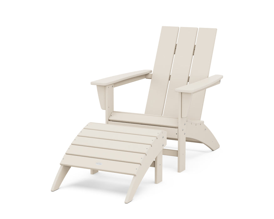 POLYWOOD Modern Adirondack Chair 2-Piece Set with Ottoman in Vintage Coffee