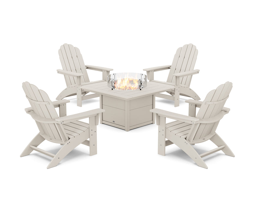 POLYWOOD® 5-Piece Vineyard Grand Adirondack Conversation Set with Fire Pit Table in Sand