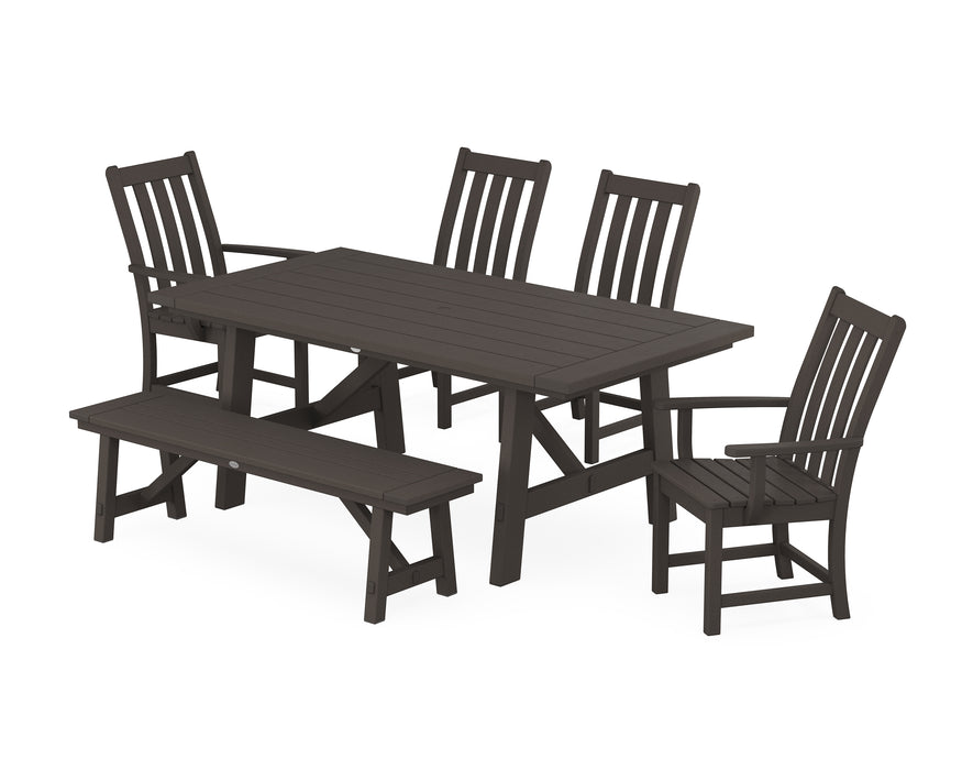 POLYWOOD Vineyard 6-Piece Rustic Farmhouse Dining Set With Trestle Legs in Vintage Coffee