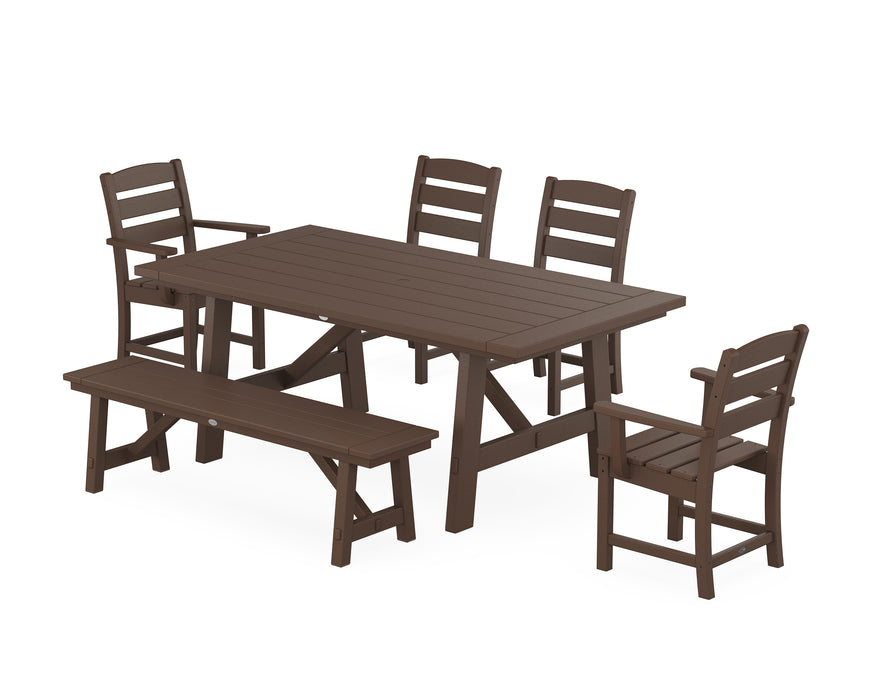 POLYWOOD Lakeside 6-Piece Rustic Farmhouse Dining Set With Trestle Legs in Mahogany