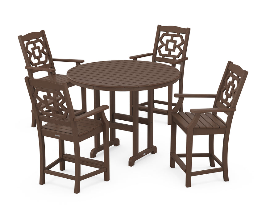 Martha Stewart by POLYWOOD Chinoiserie 5-Piece Round Farmhouse Counter Set in Mahogany