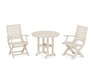 POLYWOOD Signature Folding Chair 3-Piece Round Farmhouse Dining Set in Sand