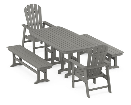 POLYWOOD South Beach 5-Piece Dining Set with Benches in Slate Grey