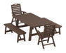 POLYWOOD Nautical Highback 5-Piece Rustic Farmhouse Dining Set With Trestle Legs in Mahogany