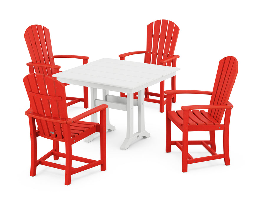 POLYWOOD Palm Coast 5-Piece Farmhouse Dining Set With Trestle Legs in Sunset Red