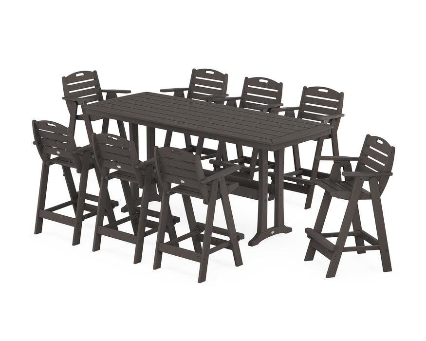 POLYWOOD® Nautical 9-Piece Bar Set with Trestle Legs in Vintage Coffee