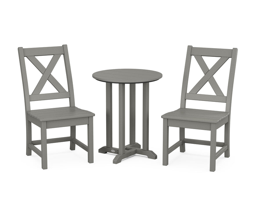 POLYWOOD Braxton Side Chair 3-Piece Round Dining Set in Slate Grey