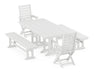 POLYWOOD Captain 5-Piece Farmhouse Dining Set with Benches in White