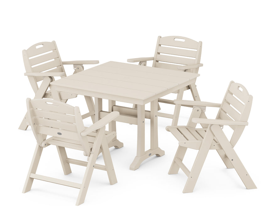 POLYWOOD Nautical Lowback 5-Piece Farmhouse Dining Set With Trestle Legs in Sand