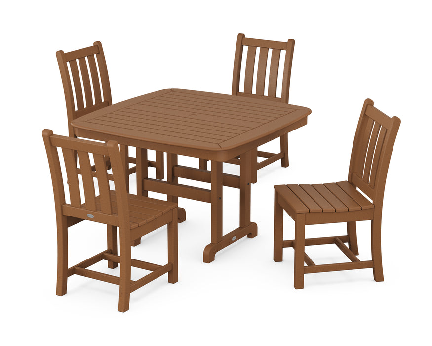 POLYWOOD Traditional Garden Side Chair 5-Piece Dining Set with Trestle Legs in Teak