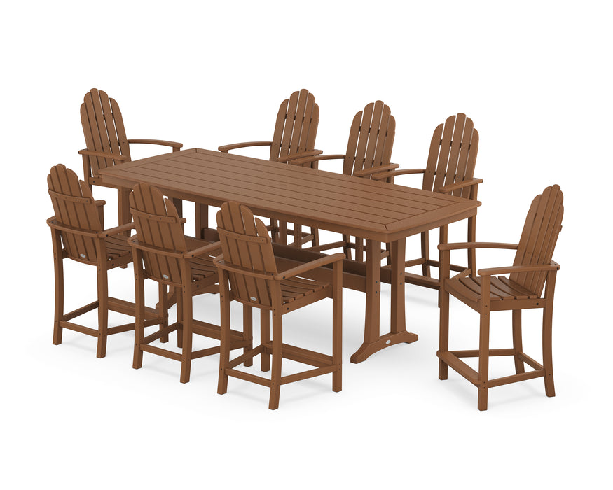 POLYWOOD® Classic Adirondack 9-Piece Counter Set with Trestle Legs in Teak