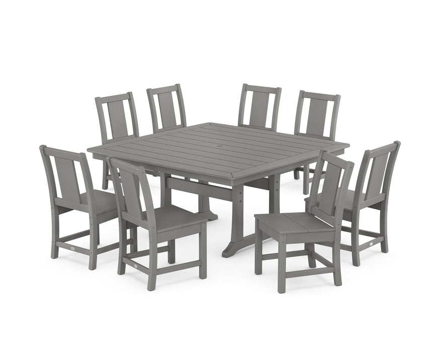 POLYWOOD® Prairie Side Chair 9-Piece Square Dining Set with Trestle Legs in Slate Grey
