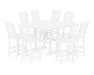 Martha Stewart by POLYWOOD Chinoiserie 9-Piece Square Farmhouse Side Chair Bar Set with Trestle Legs in White