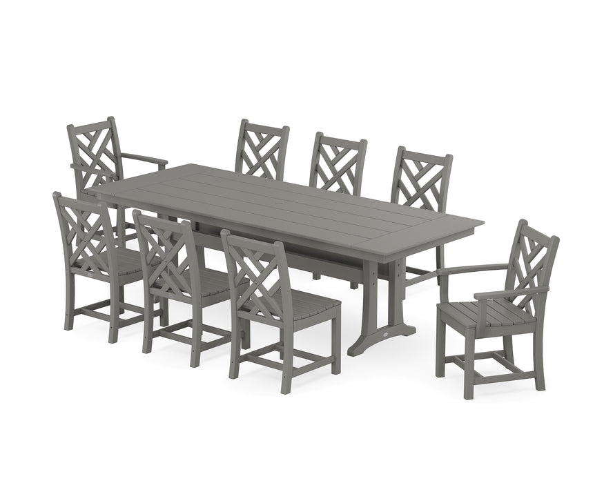 POLYWOOD Chippendale 9-Piece Farmhouse Dining Set with Trestle Legs in Slate Grey