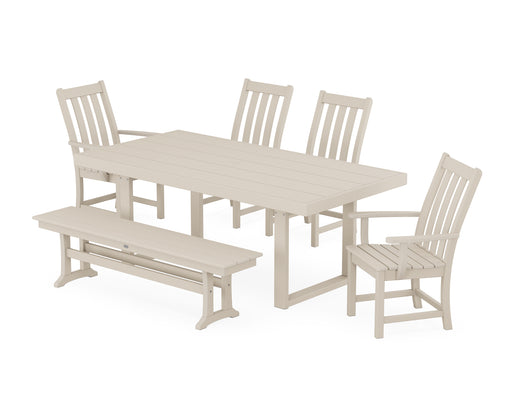 POLYWOOD Vineyard 6-Piece Dining Set with Bench in Sand