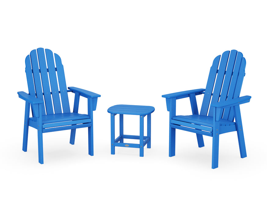 POLYWOOD® Vineyard 3-Piece Curveback Upright Adirondack Chair Set in Pacific Blue