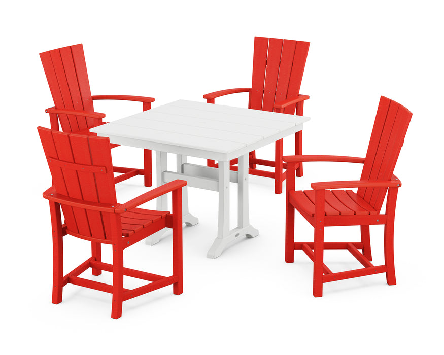 POLYWOOD Quattro 5-Piece Farmhouse Dining Set With Trestle Legs in Sunset Red