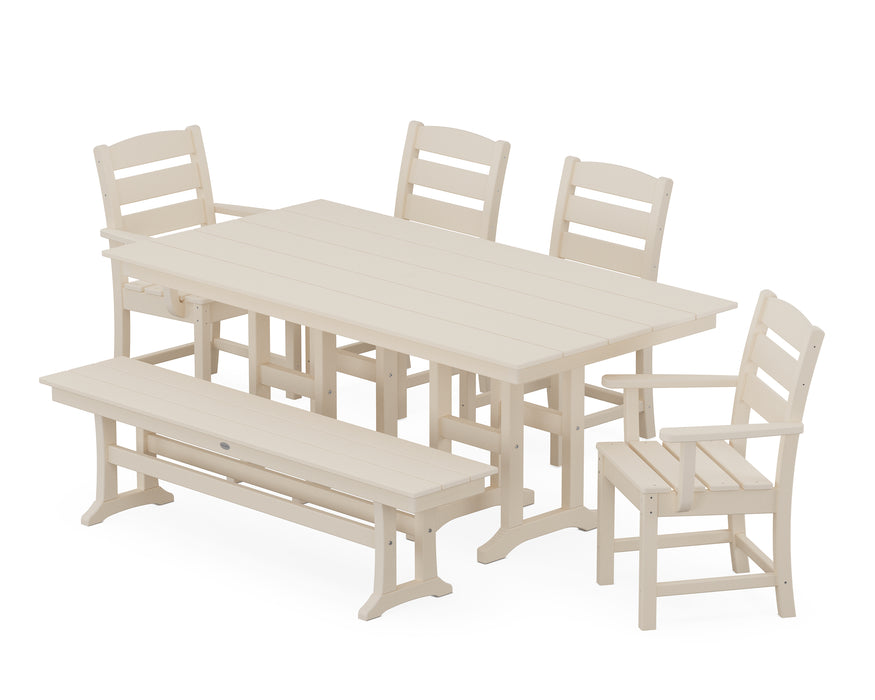 POLYWOOD Lakeside 6-Piece Farmhouse Dining Set with Bench in Sand