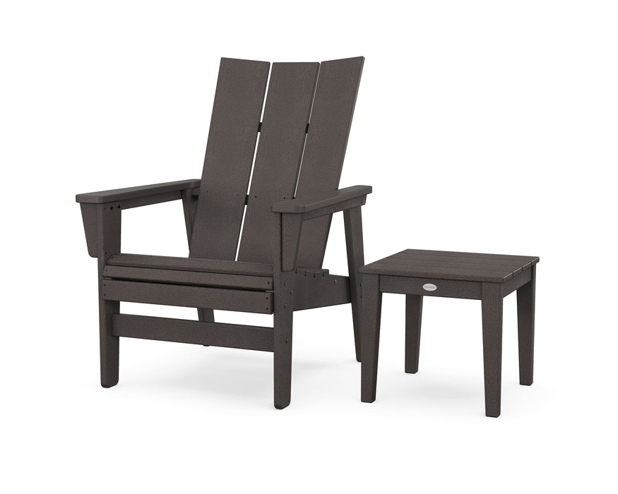 POLYWOOD® Modern Grand Upright Adirondack Chair with Side Table in Vintage Coffee