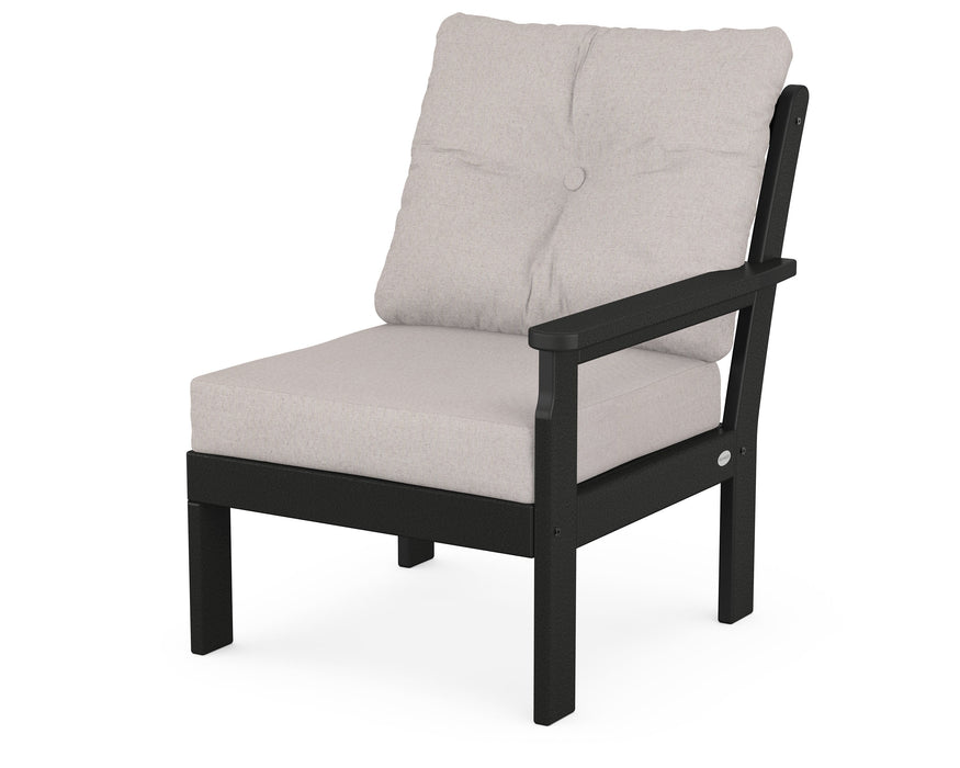 POLYWOOD Vineyard Modular Right Arm Chair in Black with Dune Burlap fabric